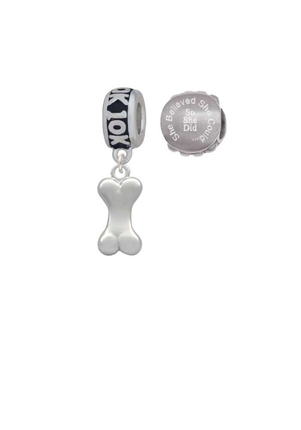 Silvertone 3-D Dog Bone 10K Run She Believed She Could Charm Beads (Set of 2)