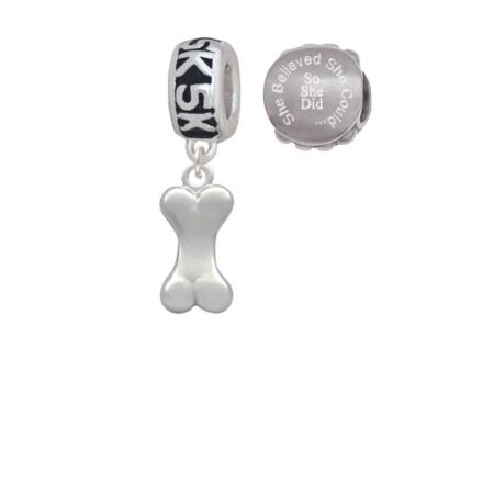 Silvertone 3-D Dog Bone 5K Run She Believed She Could Charm Beads (Set of 2)