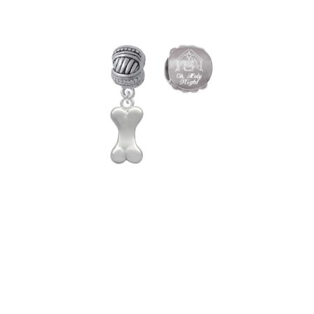 Silvertone 3-D Dog Bone Come Let us Adore Him Charm Beads (Set of 2)