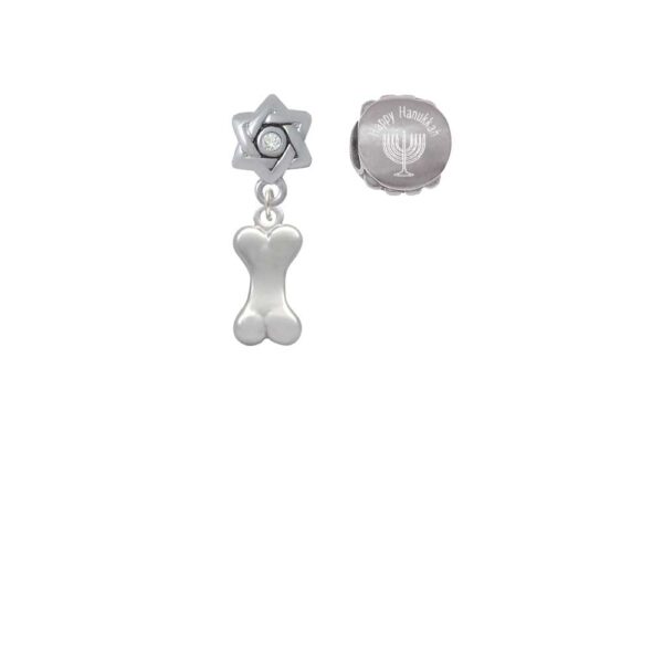 Silvertone 3-D Dog Bone Happy Hanukkah Charm Beads (Set of 2)