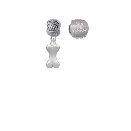 Silvertone 3-D Dog Bone Joy to the World Charm Beads (Set of 2)