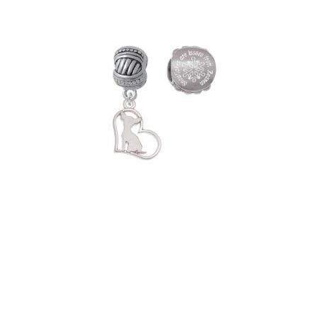 Silvertone Chihuahua Silhouette Heart Snowflakes are Kisses from Heaven Charm Beads (Set of 2)