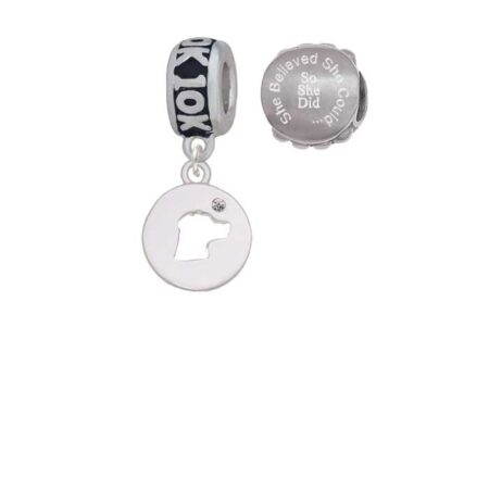 Silvertone Dog Head Silhouette 10K Run She Believed She Could Charm Beads (Set of 2)