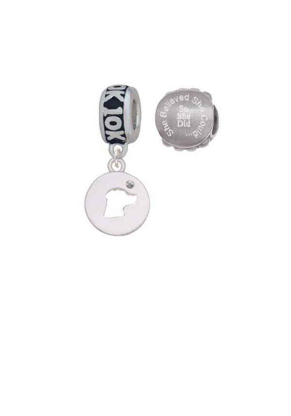 Silvertone Dog Head Silhouette 10K Run She Believed She Could Charm Beads (Set of 2)