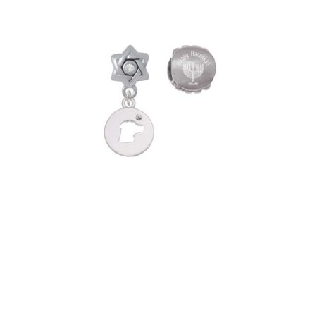 Silvertone Dog Head Silhouette Happy Hanukkah Charm Beads (Set of 2)