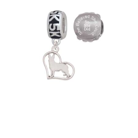 Silvertone German Shepard Silhouette Heart 5K Run She Believed She Could Charm Beads (Set of 2)