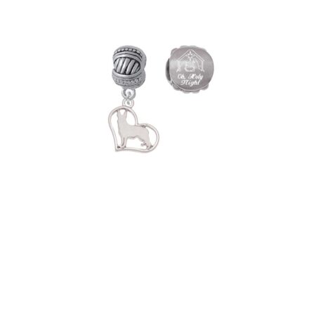 Silvertone German Shepard Silhouette Heart Come Let us Adore Him Charm Beads (Set of 2)