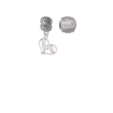 Silvertone German Shepard Silhouette Heart Joy to the World Charm Beads (Set of 2)