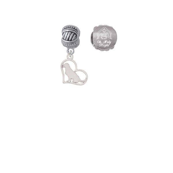 Silvertone Labrador Silhouette Heart Come Let us Adore Him Charm Beads (Set of 2)