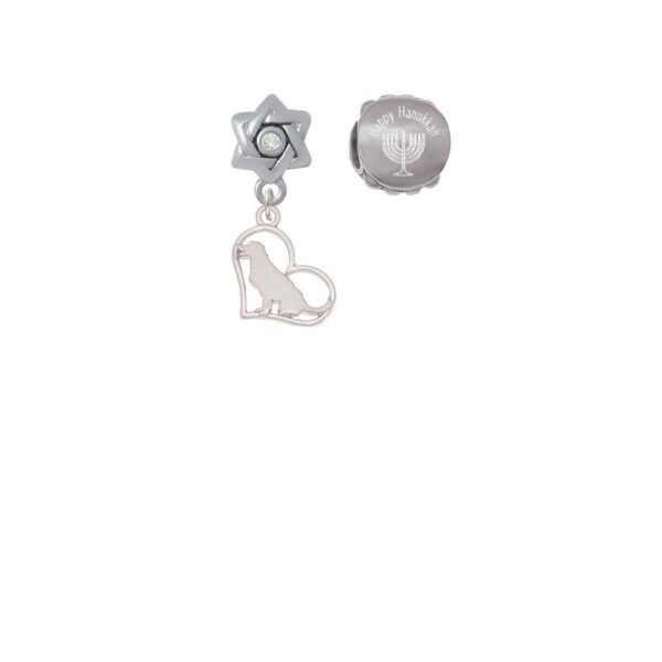 Silvertone Labrador Silhouette Heart Happy Hanukkah Charm Beads (Set of 2)