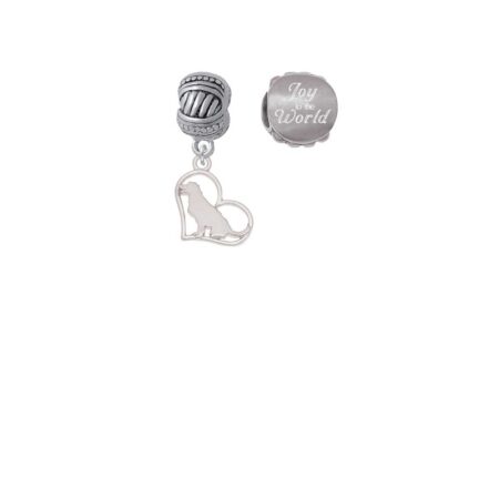 Silvertone Labrador Silhouette Heart Joy to the World Charm Beads (Set of 2)