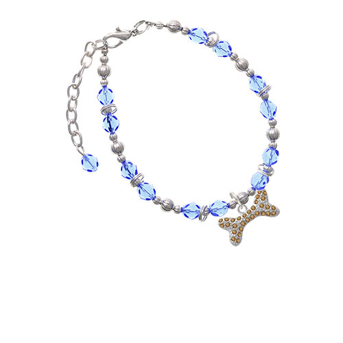 Silvertone Large Brown Crystal Dog Bone Light Blue Beaded Bracelet