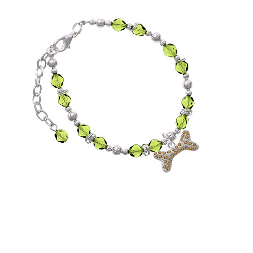 Silvertone Large Brown Crystal Dog Bone Lime Green Beaded Bracelet
