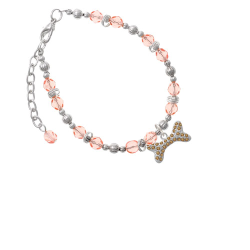 Silvertone Large Brown Crystal Dog Bone Pink Beaded Bracelet