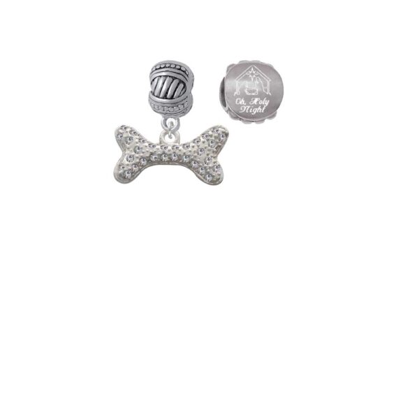 Silvertone Large Clear Crystal Dog Bone Come Let us Adore Him Charm Beads (Set of 2)