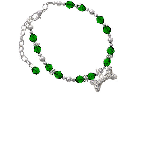 Silvertone Large Clear Crystal Dog Bone Green Beaded Bracelet