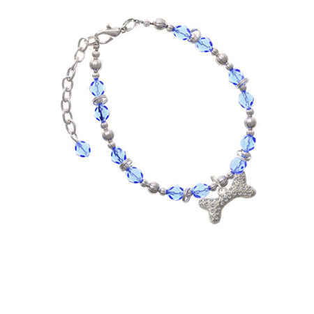 Silvertone Large Clear Crystal Dog Bone Light Blue Beaded Bracelet