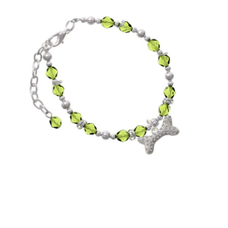 Silvertone Large Clear Crystal Dog Bone Lime Green Beaded Bracelet