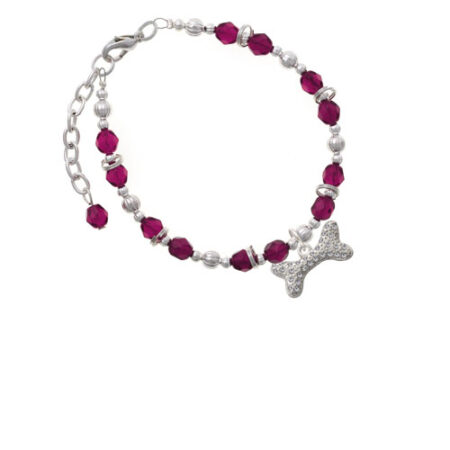 Silvertone Large Clear Crystal Dog Bone Magenta Beaded Bracelet