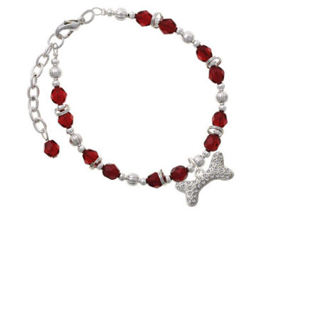 Silvertone Large Clear Crystal Dog Bone Maroon Beaded Bracelet