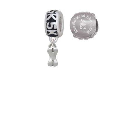 Silvertone Mini 3-D Dog Bone 5K Run She Believed She Could Charm Beads (Set of 2)