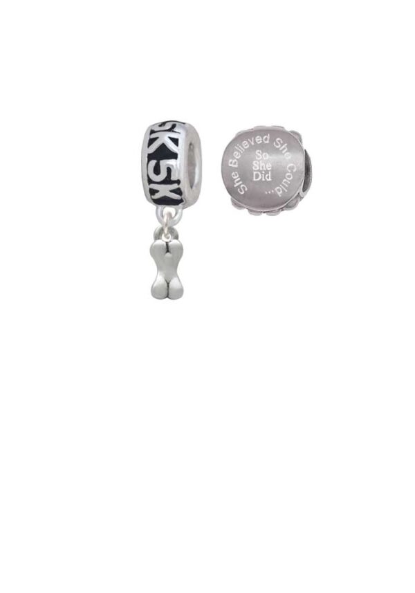 Silvertone Mini 3-D Dog Bone 5K Run She Believed She Could Charm Beads (Set of 2)