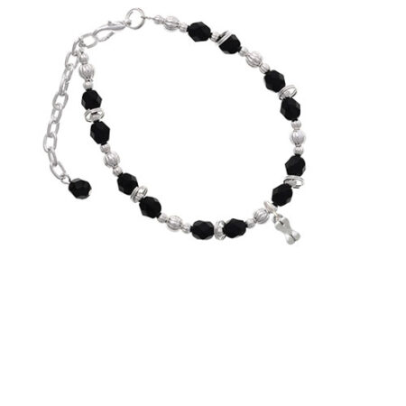 Silvertone Mini 3-D Dog Bone Black Beaded Bracelet