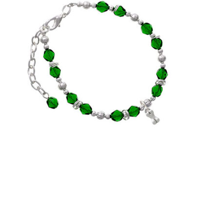 Silvertone Mini 3-D Dog Bone Green Beaded Bracelet