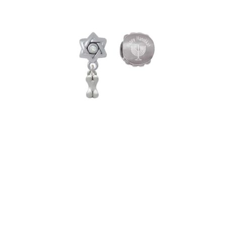 Silvertone Mini 3-D Dog Bone Happy Hanukkah Charm Beads (Set of 2)