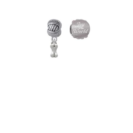 Silvertone Mini 3-D Dog Bone Joy to the World Charm Beads (Set of 2)