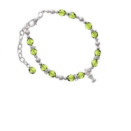 Silvertone Mini 3-D Dog Bone Lime Green Beaded Bracelet