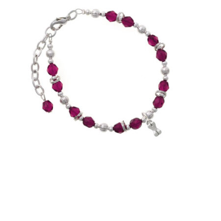 Silvertone Mini 3-D Dog Bone Magenta Beaded Bracelet