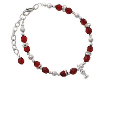 Silvertone Mini 3-D Dog Bone Maroon Beaded Bracelet