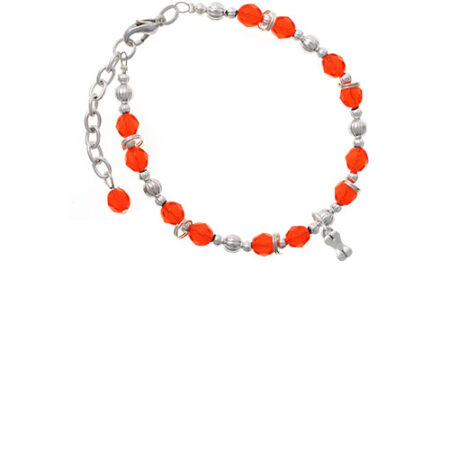 Silvertone Mini 3-D Dog Bone Orange Beaded Bracelet