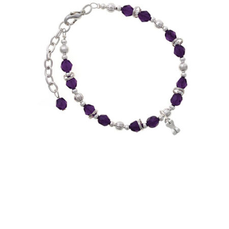 Silvertone Mini 3-D Dog Bone Purple Beaded Bracelet