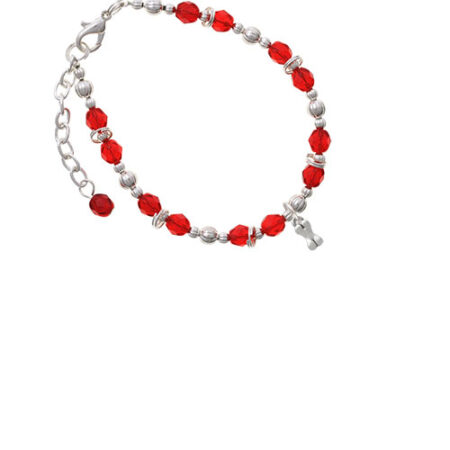 Silvertone Mini 3-D Dog Bone Red Beaded Bracelet