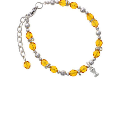 Silvertone Mini 3-D Dog Bone Yellow Beaded Bracelet