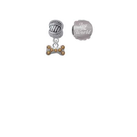 Silvertone Mini Brown Crystal Dog Bone Joy to the World Charm Beads (Set of 2)