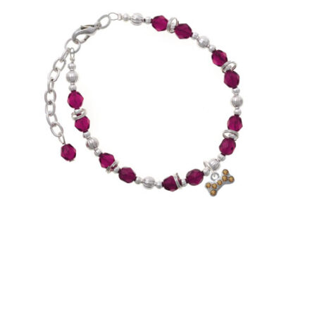 Silvertone Mini Brown Crystal Dog Bone Magenta Beaded Bracelet