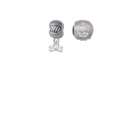 Silvertone Mini Dog Bone with Heart Come Let us Adore Him Charm Beads (Set of 2)