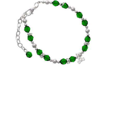 Silvertone Mini Dog Bone with Heart Green Beaded Bracelet