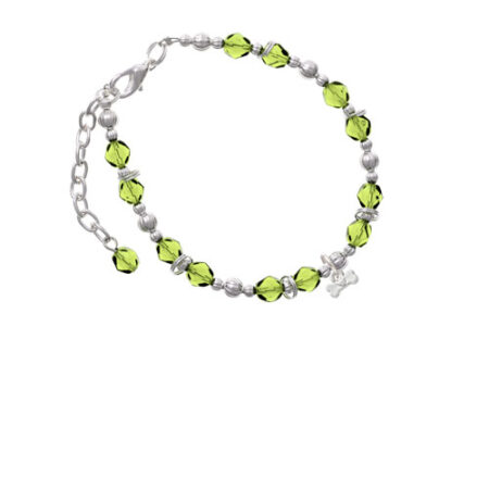 Silvertone Mini Dog Bone with Heart Lime Green Beaded Bracelet