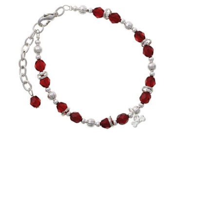 Silvertone Mini Dog Bone with Heart Maroon Beaded Bracelet