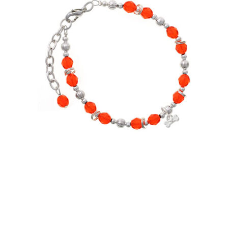 Silvertone Mini Dog Bone with Heart Orange Beaded Bracelet