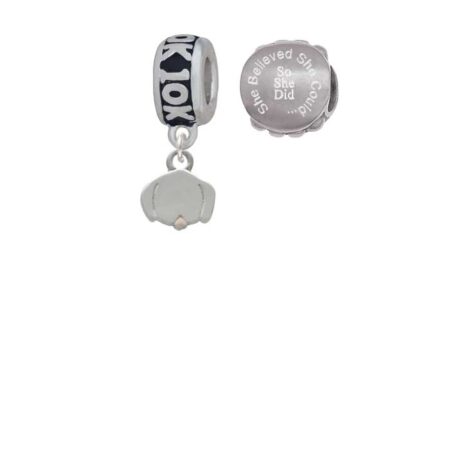 Silvertone Mini Dog Face with Tongue 10K Run She Believed She Could Charm Beads (Set of 2)