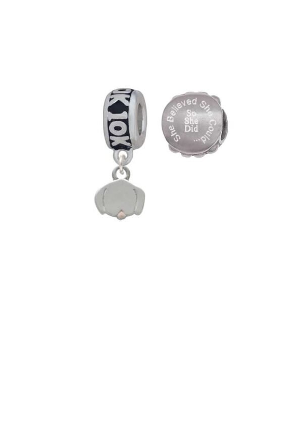 Silvertone Mini Dog Face with Tongue 10K Run She Believed She Could Charm Beads (Set of 2)