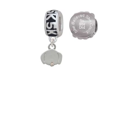 Silvertone Mini Dog Face with Tongue 5K Run She Believed She Could Charm Beads (Set of 2)