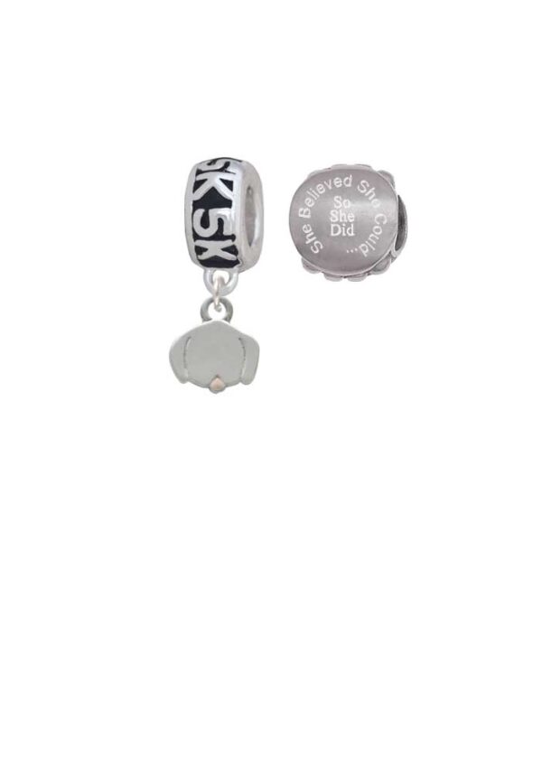 Silvertone Mini Dog Face with Tongue 5K Run She Believed She Could Charm Beads (Set of 2)