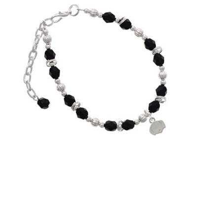 Silvertone Mini Dog Face with Tongue Black Beaded Bracelet