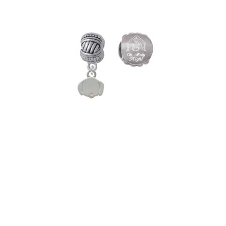 Silvertone Mini Dog Face with Tongue Come Let us Adore Him Charm Beads (Set of 2)